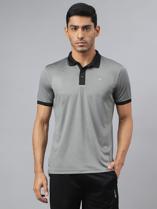 Alcis Men Dark Grey Drytech+ Anti-Static Slim-Fit Running Polo T-Shirt