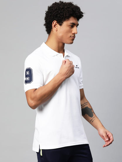 Alcis Men Typography Printed Polo Collar Dry Tech Slim Fit T-shirt