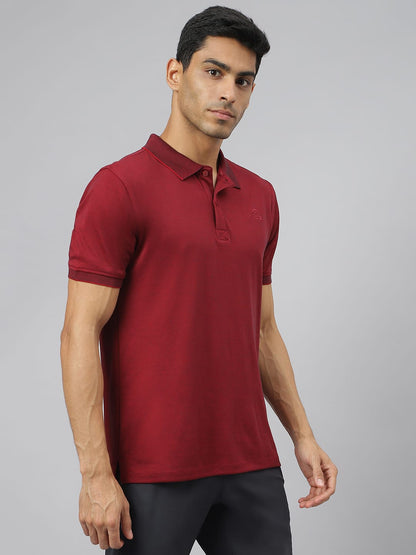 Alcis Men Maroon & Black Anti-Static Slim-Fit Metro Athleisure Polo T-Shirt
