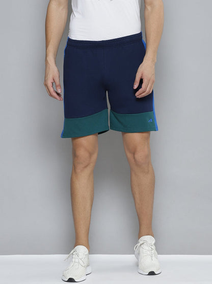 Alcis Men Navy Blue Green Colourblocked Slim Fit Training or Gym Sports Shorts