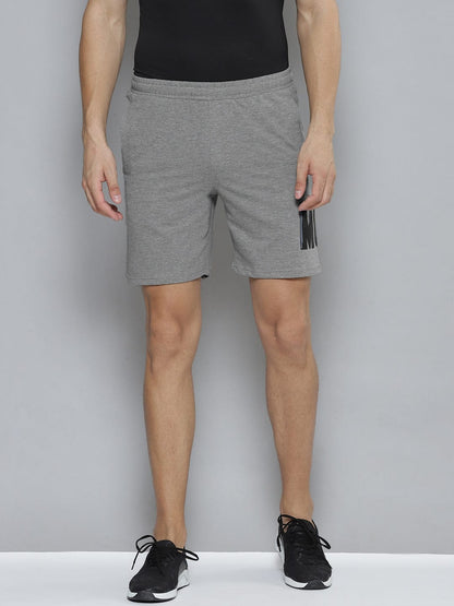 Alcis Men Grey Melange Typography Printed Slim Fit Training or Gym Sports Shorts