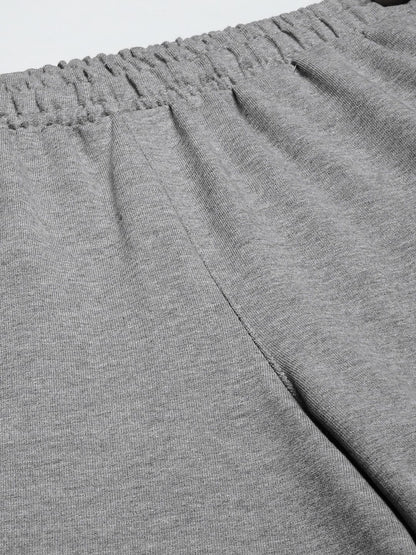 Alcis Men Grey Melange Typography Printed Slim Fit Training or Gym Sports Shorts