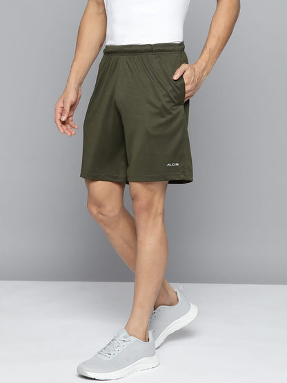 Alcis Men Olive Green Solid Slim Fit Running Sports Shorts