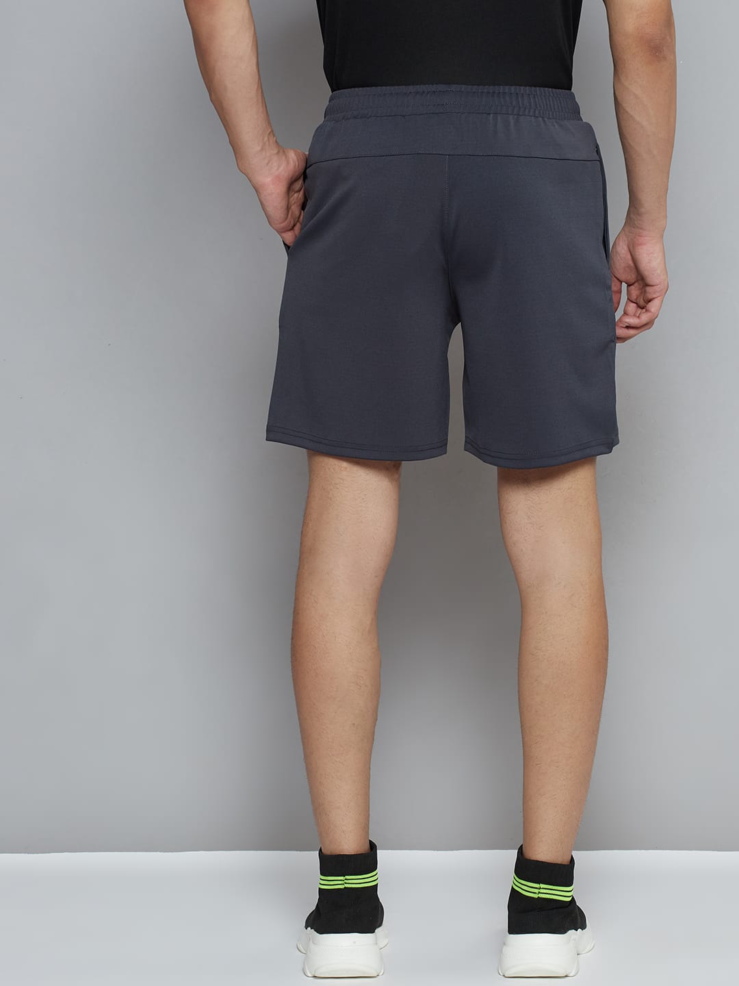 Alcis Men Charcoal Grey Solid Slim Fit Sports Shorts