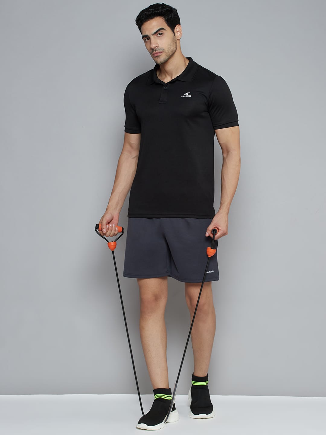 Alcis Men Charcoal Grey Solid Slim Fit Sports Shorts