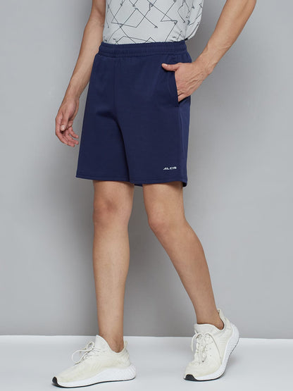 Alcis Men Navy Blue Solid Slim Fit Sports Shorts