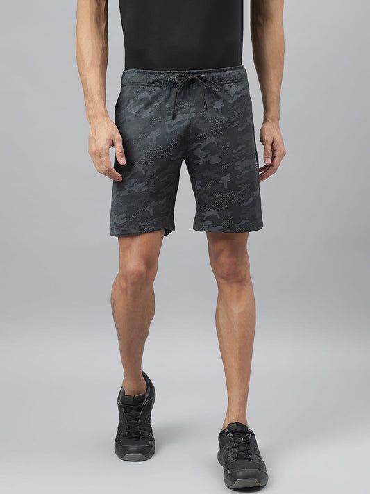 Alcis Men Dark Grey Anti-Static Graphic Print Slim-Fit Training Shorts