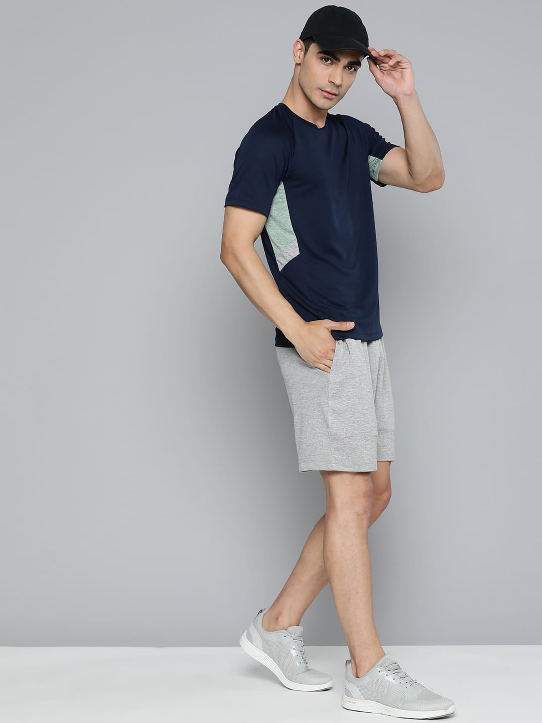 Alcis Men Grey Melange Slim Fit Drytech+ Yoga Sports Shorts