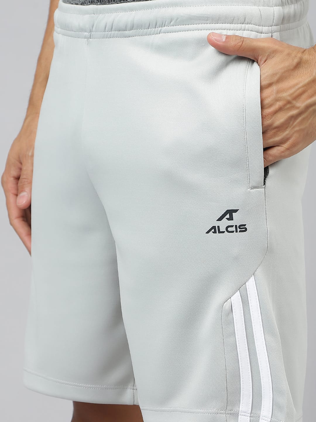 Alcis Men Light Grey Anti-Static Slim-Fit Training Shorts