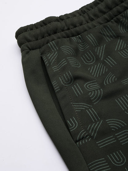 Alcis Men Olive Green Printed Slim Fit Training or Gym Sports Shorts