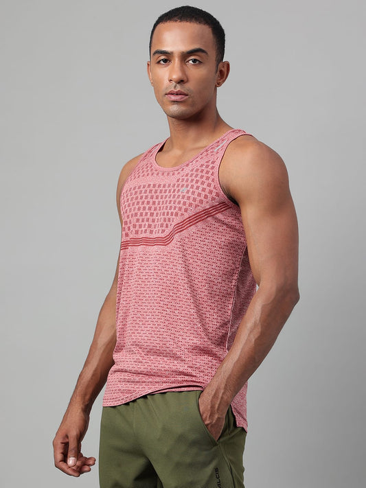 Alcis Men's Red Heather Drytech+ Anti-Static Slim-Fit Round Neck Running T-Shirt