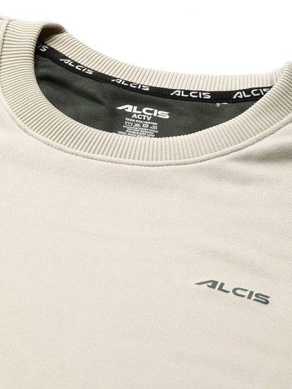 Alcis Men Off White Solid Sweatshirt