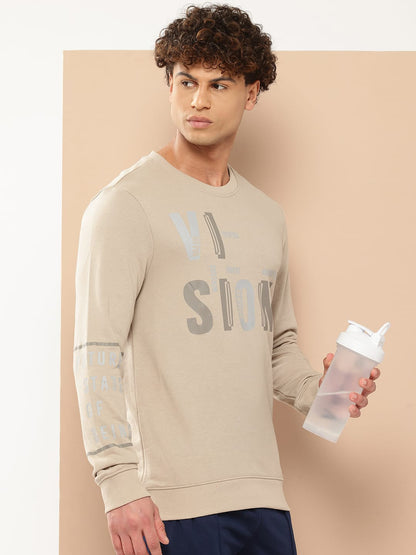 Alcis Men Cream-Coloured Printed Sweatshirt