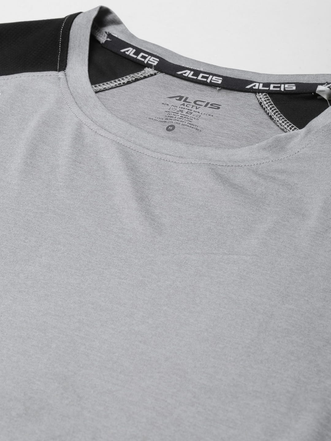 ALCIS Men Charcoal & Black Colourblocked Slim Fit Running T-shirt