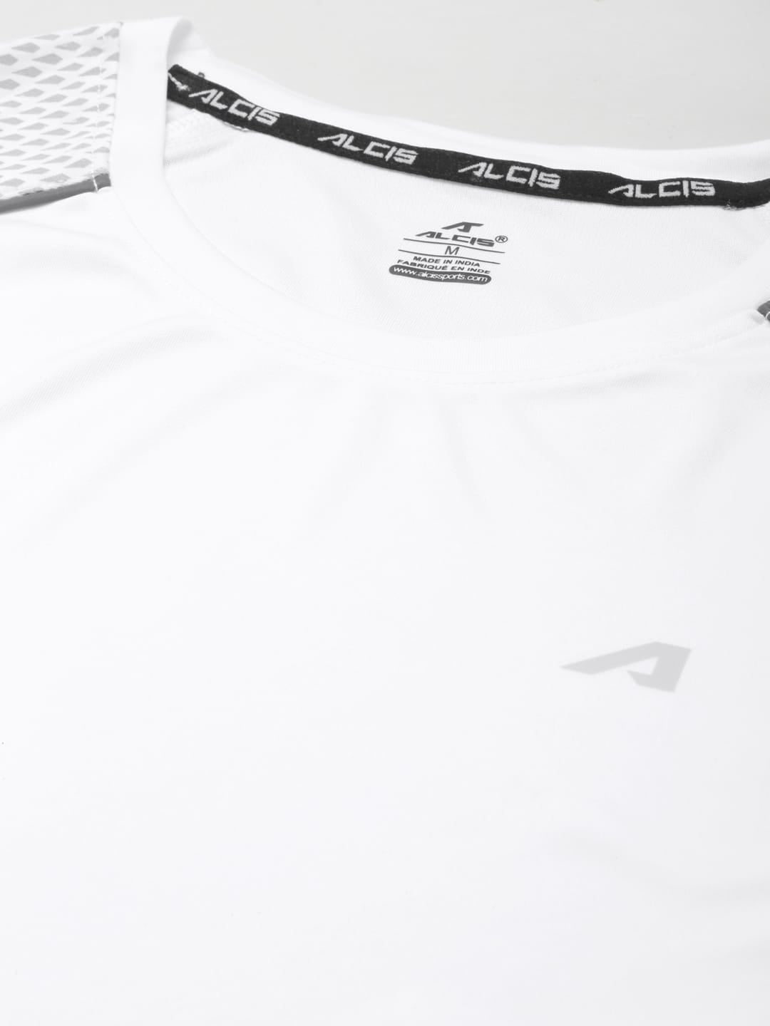 ALCIS Men White Slim Fit Running T-shirt