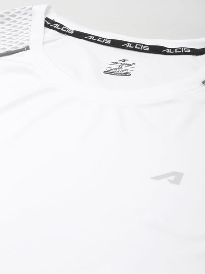 ALCIS Men White Slim Fit Running T-shirt