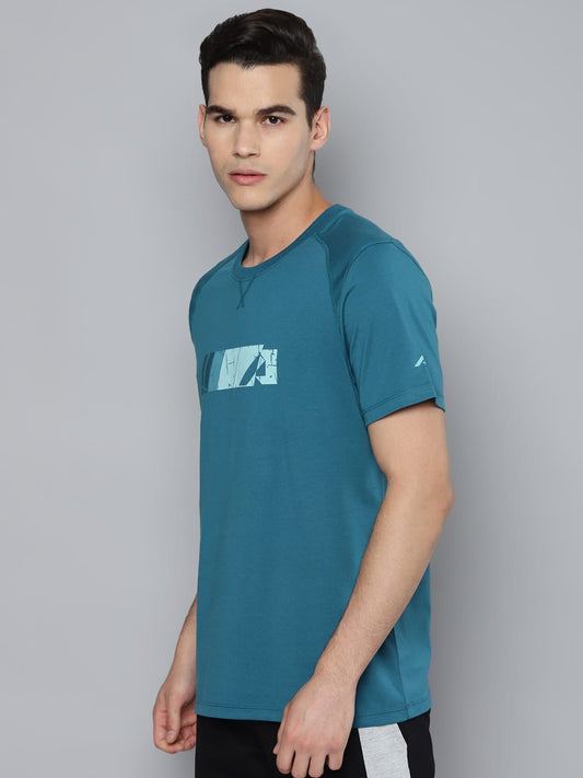 Alcis Men Teal Printed Slim Fit Running T-shirt