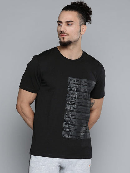 Alcis Men Black  White Typography Printed Slim Fit Training or Gym T-shirt