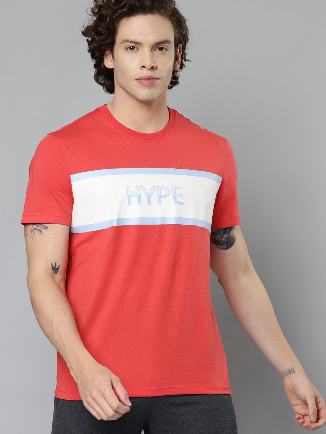 Alcis Men Red  White Typography Printed Slim Fit Running T-shirt