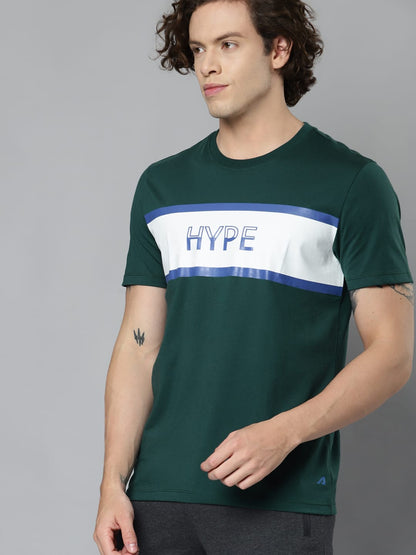Alcis Men Green White Typography Printed Slim Fit T-shirt