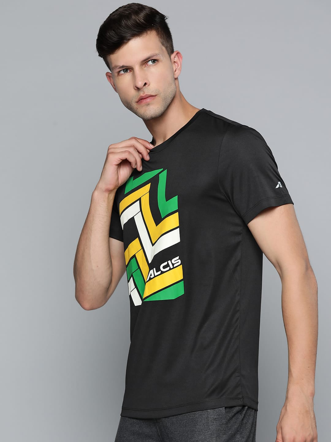 Alcis Men Black Chest Printed T-shirt