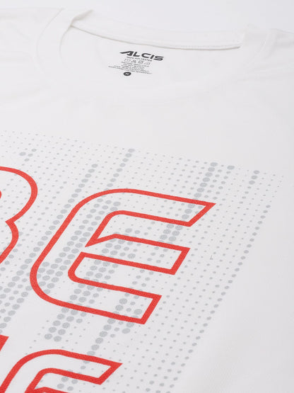 Alcis Men White Typography Printed Slim Fit T-shirt