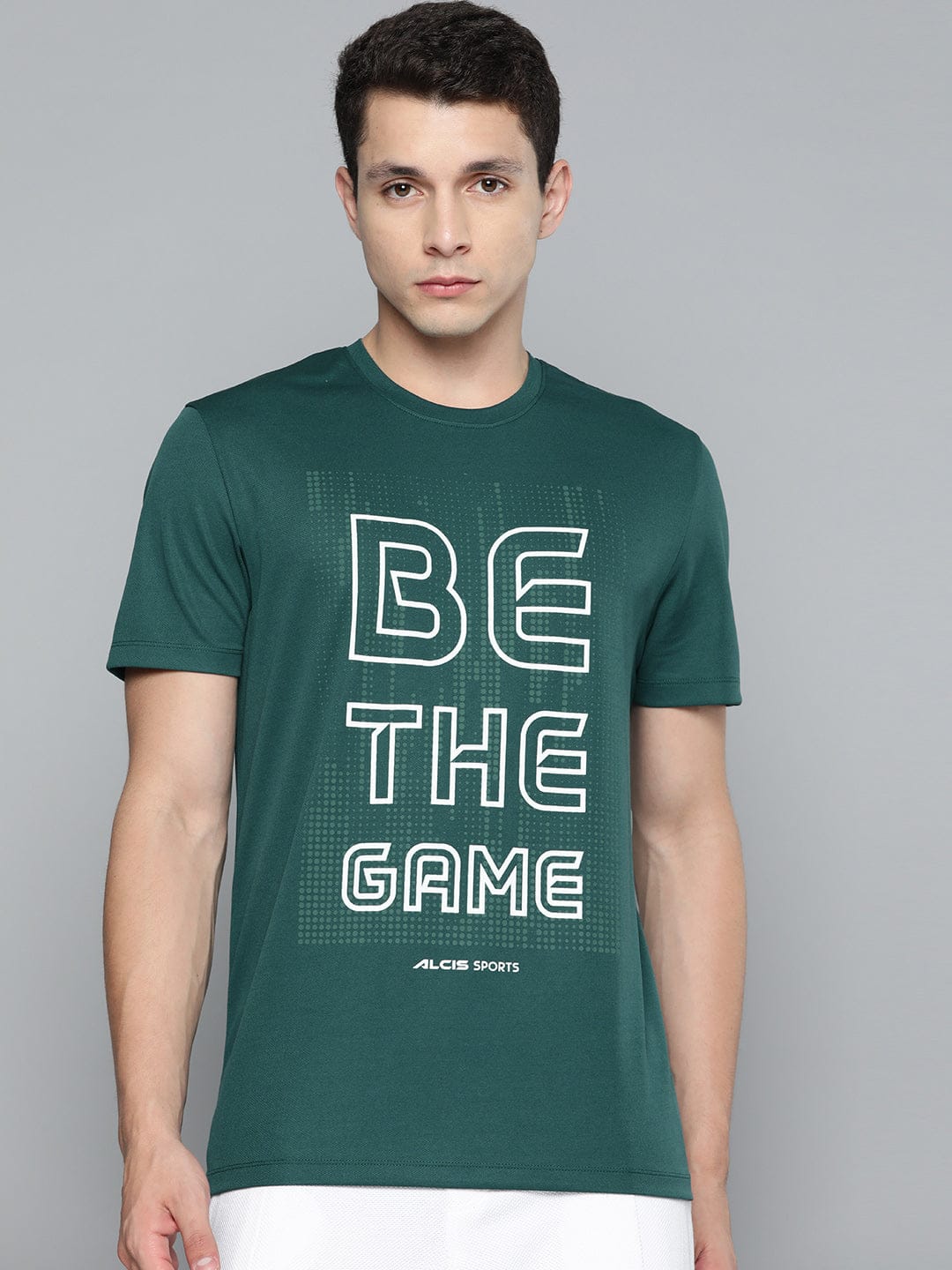 Alcis Men Green Typography Printed Slim Fit T-shirt