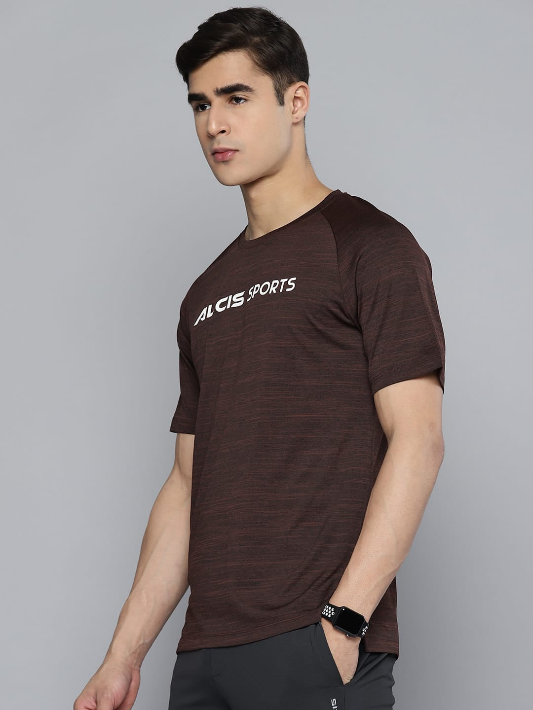 Alcis Men Brown Black Brand Logo Printed T-shirt
