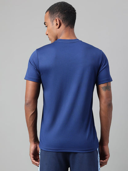 Alcis Men's Printed Navy Anti-Static Drytech+ Slim-Fit Training Tee