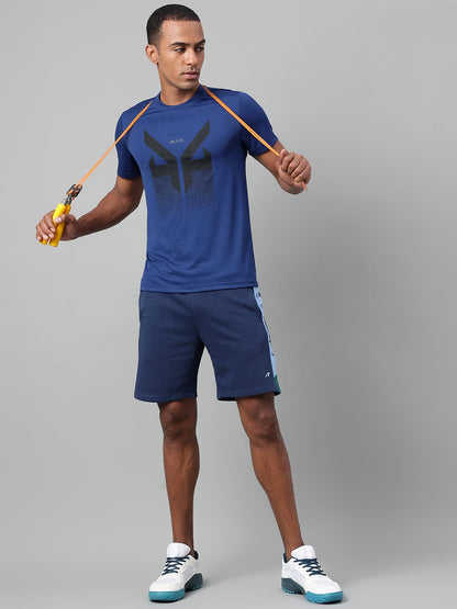 Alcis Men's Printed Navy Anti-Static Drytech+ Slim-Fit Training Tee