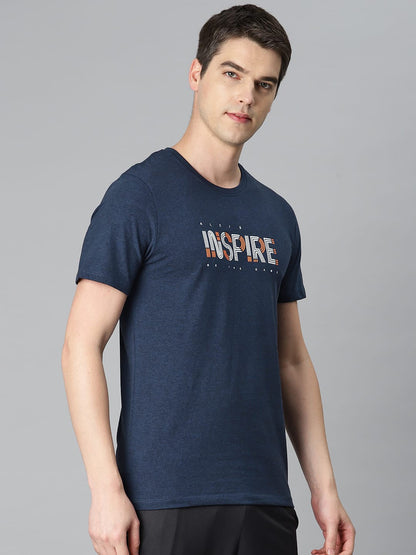 Alcis Men Blue Typography Printed Anti Static Slim Fit Sports T-shirt