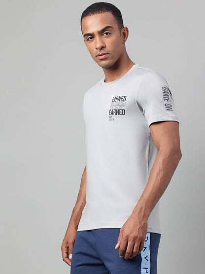 Alcis Men's Printed Grey Anti-Static Drytech+ Slim-Fit Training Tee