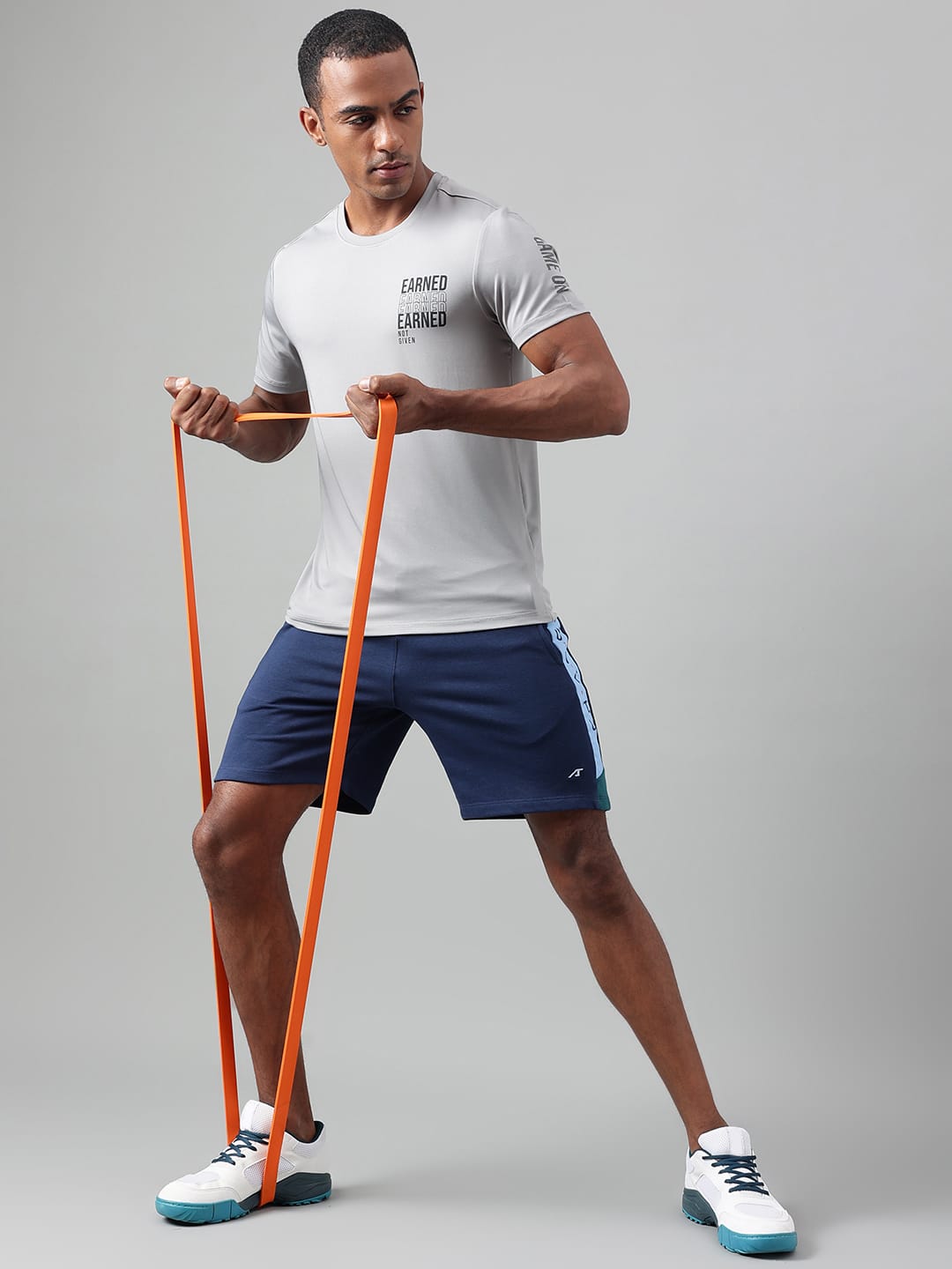Alcis Men's Printed Grey Anti-Static Drytech+ Slim-Fit Training Tee