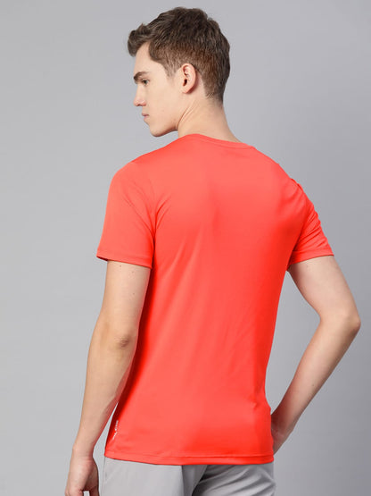 Alcis Men Orange Typography Printed Dry Tech Slim Fit T-shirt