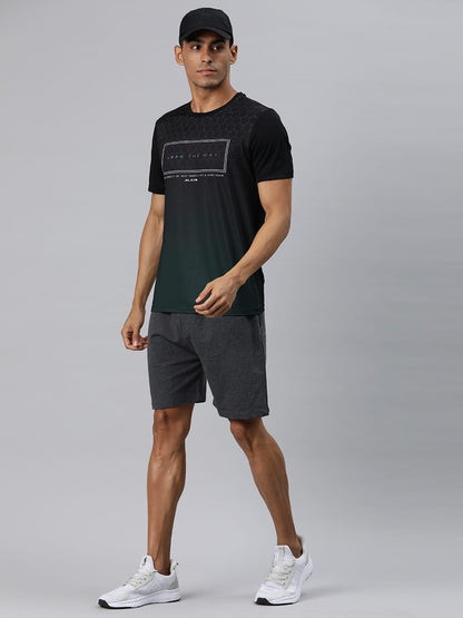 Alcis Men Green Typography Printed Anti Static Slim Fit T-shirt