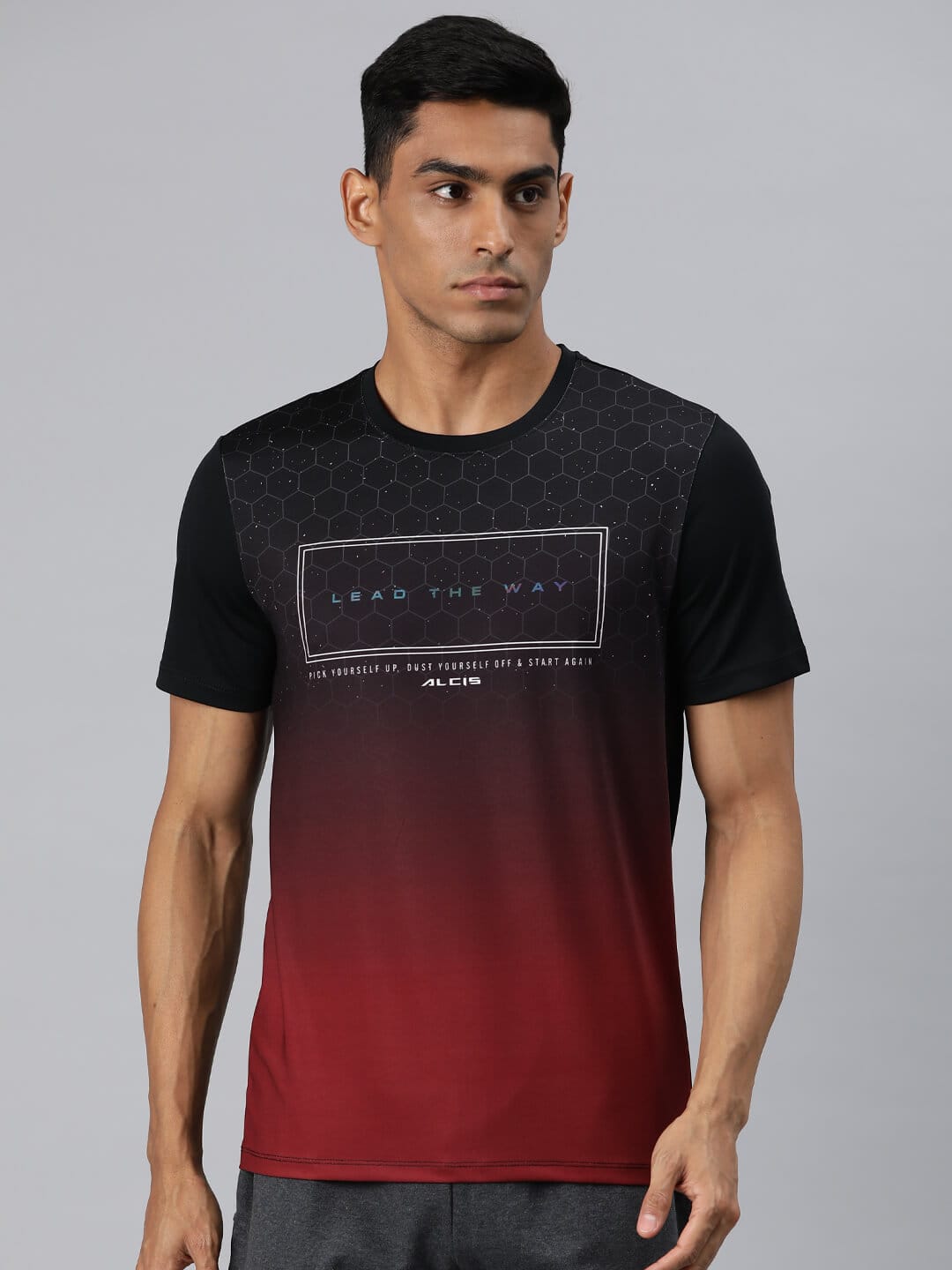 Alcis Men Black Typography Printed Anti Static Slim Fit T-shirt