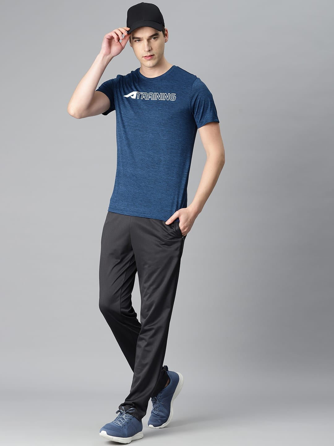 Alcis Men Navy Blue Typography Printed Anti Static Slim Fit Sports T-shirt