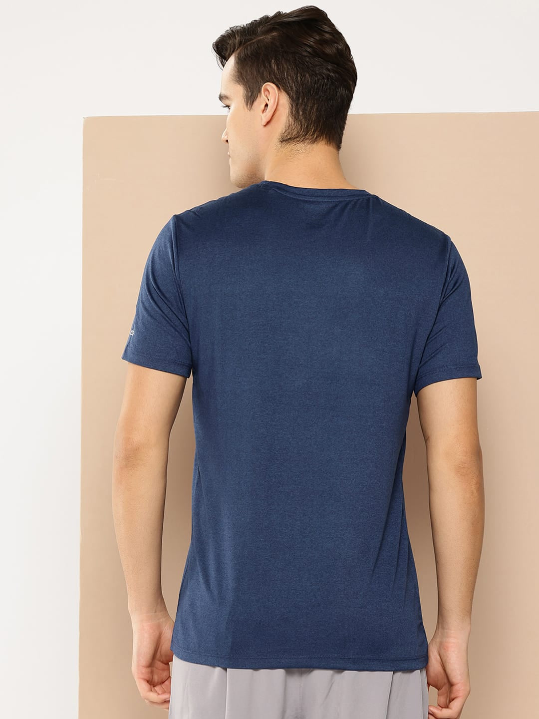 Alcis Men Navy Blue Typography Printed Anti Static Slim Fit Sports T-shirt