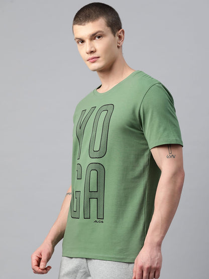 Alcis Men Green Typography Printed Sports T-shirt