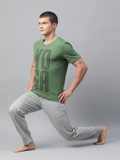 Alcis Men Green Typography Printed Sports T-shirt