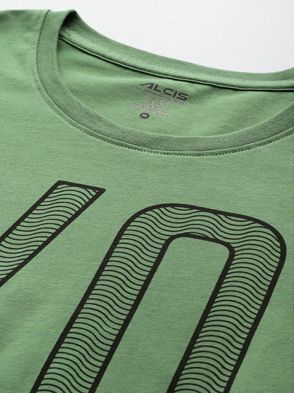 Alcis Men Green Typography Printed Sports T-shirt