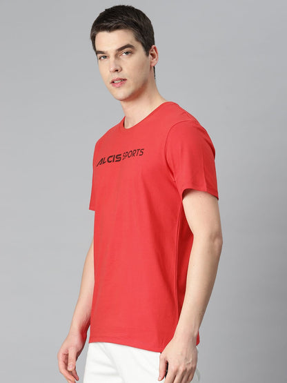 Alcis Men Red Typography Printed Sports T-shirt