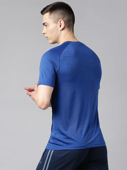 Alcis Men's Blue & Black Colour-Blocked Anti-Static Drytech+ Slim-Fit Training Tee