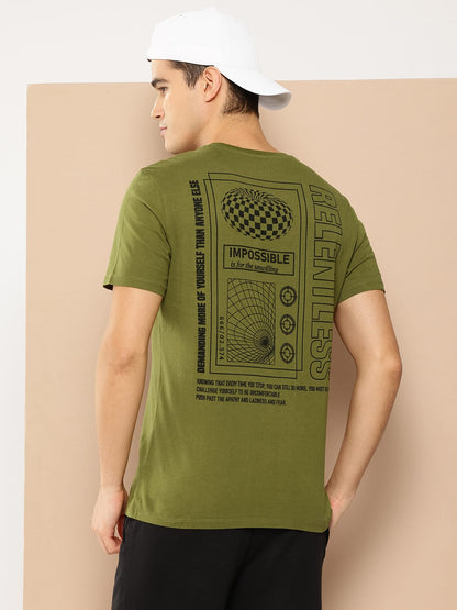 Alcis Men Olive Green Printed Sports T-shirt