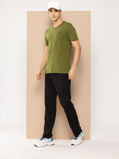 Alcis Men Olive Green Printed Sports T-shirt
