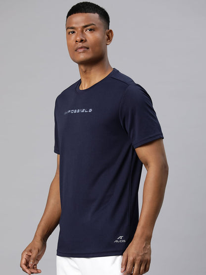 Alcis Men Typography Printed Dry Tech Slim Fit Sports T-shirt