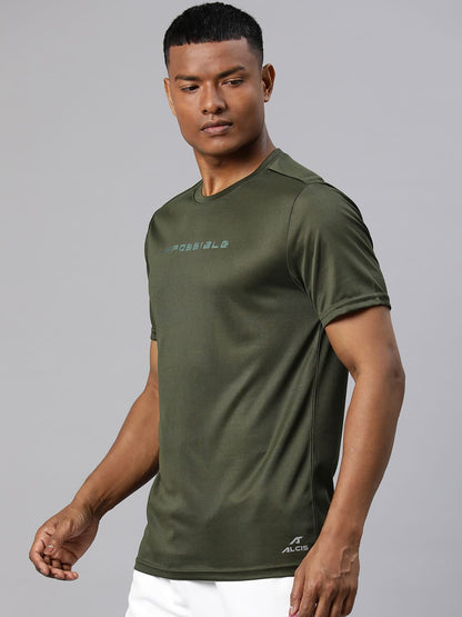 Alcis Men Typography Printed Dry Tech Slim Fit Sports T-shirt