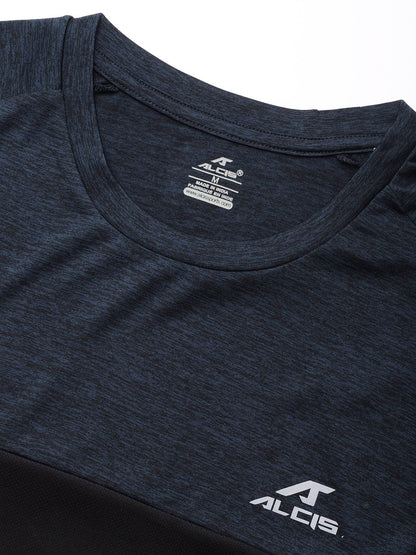 Alcis Men Navy Blue Black Colourblocked Slim Fit T-shirt
