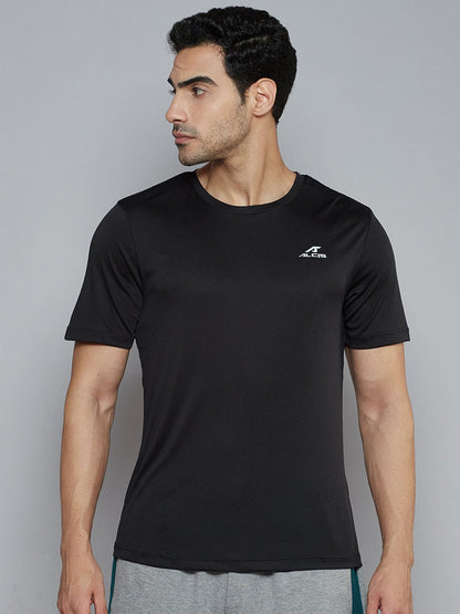 Alcis Men Black Solid Slim Fit T-shirt