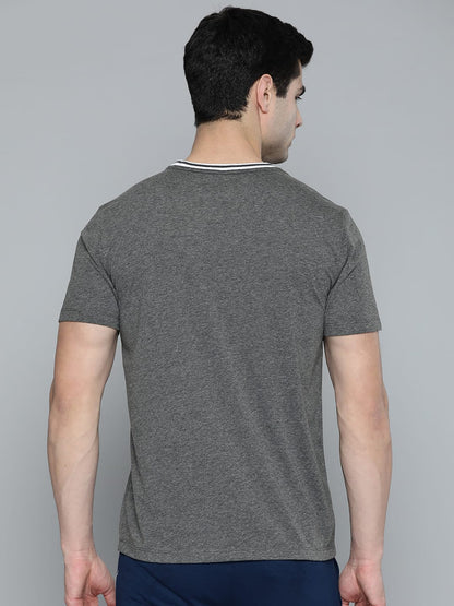 Alcis Men Charcoal Grey White Typography Printed T-shirt
